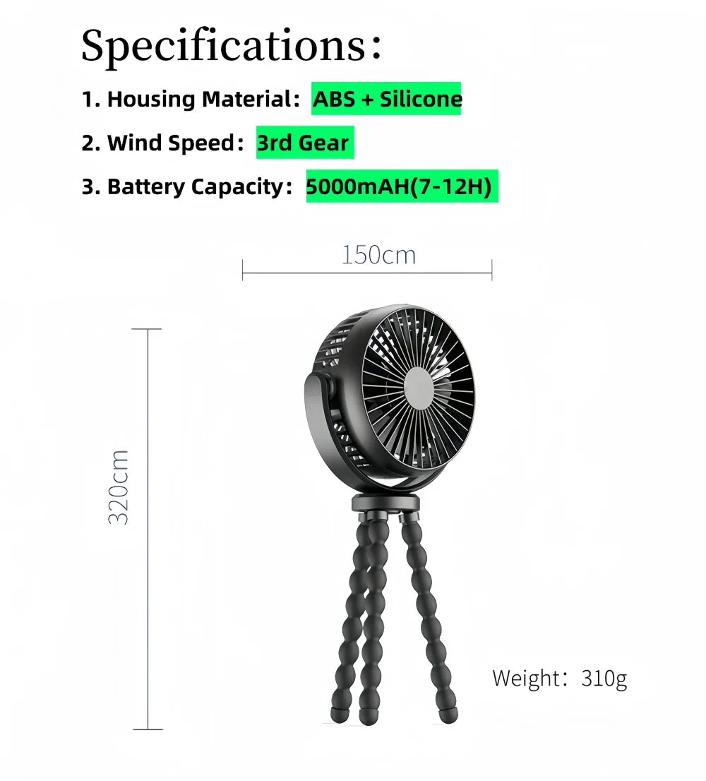 NNEOBA Mini Portable Stroller Fan with Flexible Tripod