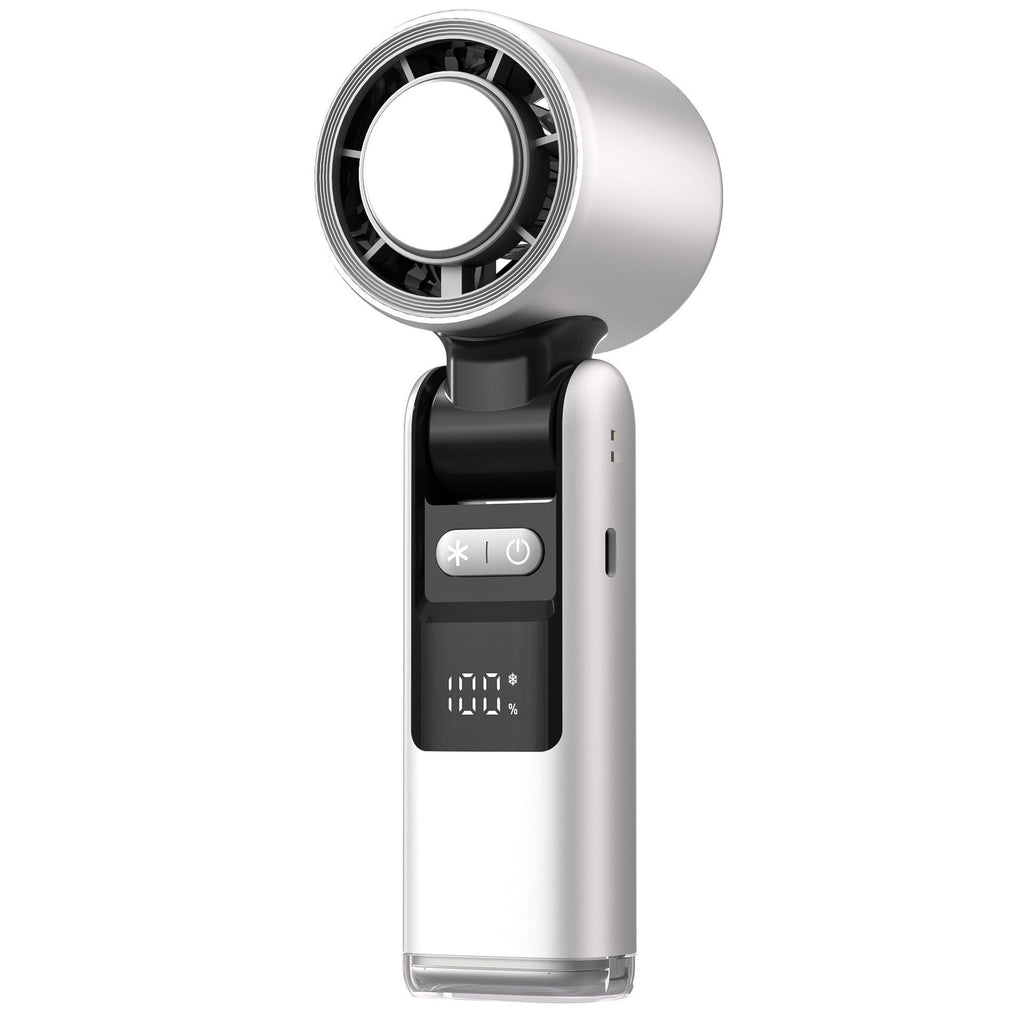 White New 100-Speed Portable Handheld Fan - Rechargeable Folding Turbo Mini USB Fan with Superconducting Cooling